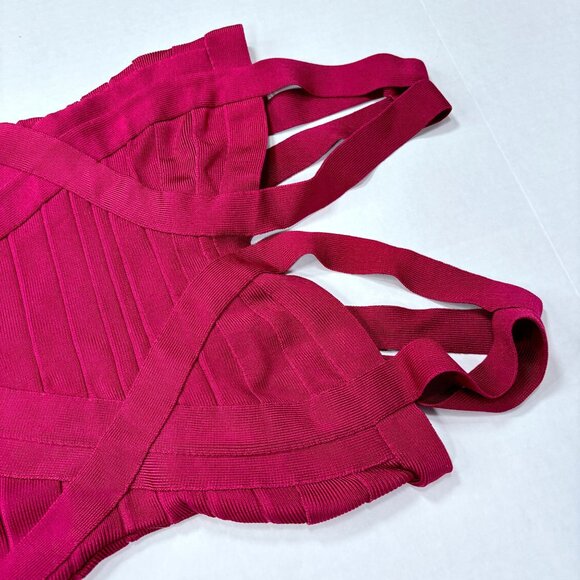 Herve Leger Burgundy Red Double Strap Bodice Bandage Bodycon Mini Dress XS - Picture 5 of 13